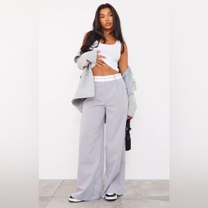 Light Grey Turn Over Waist Straight Leg Pants